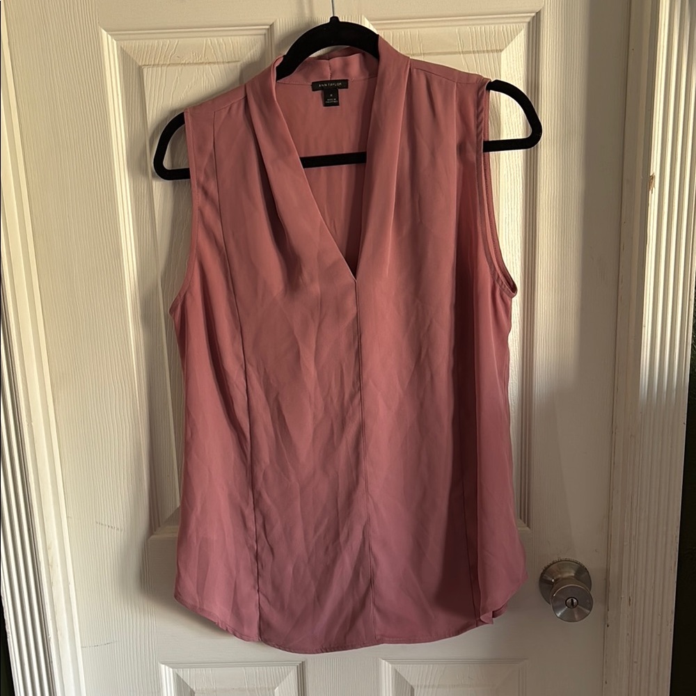 Ann Taylor Pink Sleeveless Wrap Blouse with Mandarin Collar
